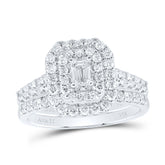 14kt White Gold Womens Emerald Diamond Bridal Wedding Engagement Ring Band Set 1-1/2 Cttw  (Certified)